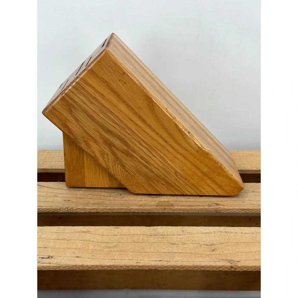 Cutco 5 Slot Wooden Knife Block Oak Wood Kitchen Storage‎ Made in USA Honey
